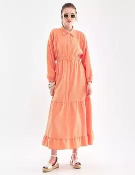 Платье с многослойным рельефным узором Персиковое Kayra