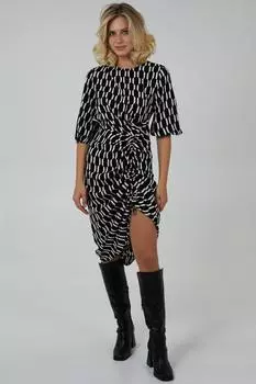 Платье с моно-гео-принтом и сборками по подолу Blue Vanilla, черный