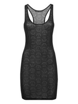 Платье с монограммой и стразами Philipp Plein, черный