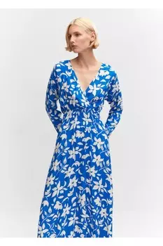 Платье с морщинистым узором Mango, синий