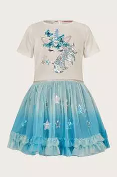 Платье с мотивом единорога Monsoon, синий