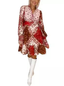 Платье с нашивками и люверсами на плечах красного цвета BEULAHSTYLE