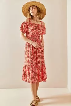 Платье с низкими плечами и цветочным узором граната 3YXK6-47311-40 XHAN