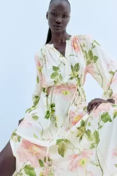 Платье с объемными рукавами H&M, бежевый