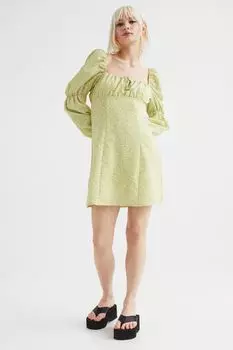 Платье с объемными рукавами H&amp;M, светло-желтый/цветы