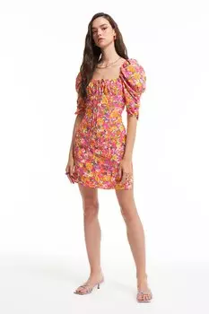 Платье с объемными рукавами и узором розовое QUZU