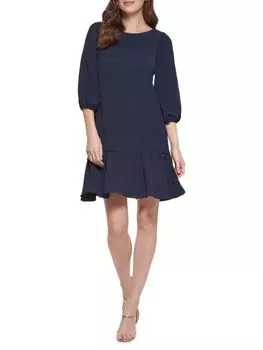 Платье с объемными рукавами и рюшами Dkny, темно-синий