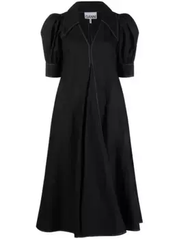 Платье с объемными рукавами и складками GANNI, черный