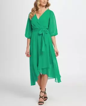 Платье с объемными рукавами и искусственным запахом DKNY, мульти