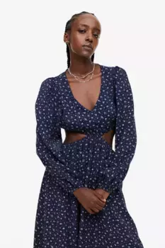 Платье с объемными рукавами и вырезами H&M, синий