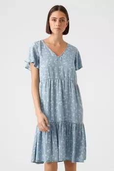 Платье с оборками и цветочным принтом Vero Moda, синий
