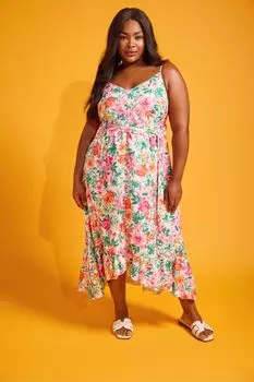 Платье с оборками и цветочным принтом Yours, белый