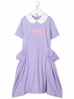 Платье с оборками и логотипом Fendi Kids, фиолетовый