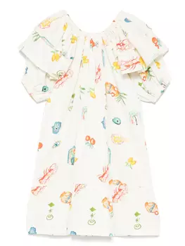 Платье с оборками и принтом Andorine, белый