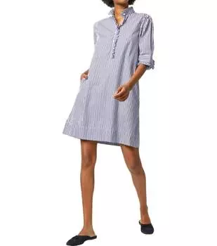 Платье с оборками и рукавами до локтя в полоску темно-синего цвета Ann Mashburn