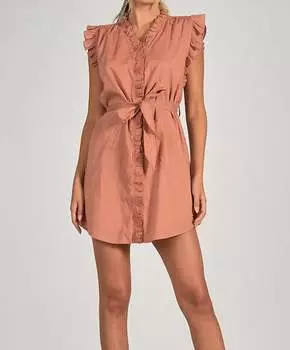 Платье с оборками на рукавах цвета песчаника ELAN, цвет sandstone