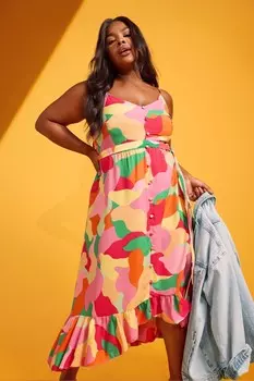 Платье с оборками по подолу Yours, розовый