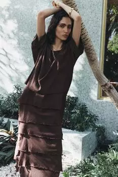 Платье с оборками ZARA, коричневый