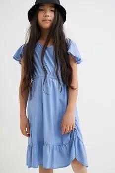 Платье с оборкой H&M Floral, бирюзовый