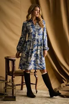 Платье с оборкой на шее «Петуния» Joules, синий