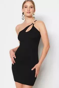 Платье с одним плечом и вырезом Trendyol, черный