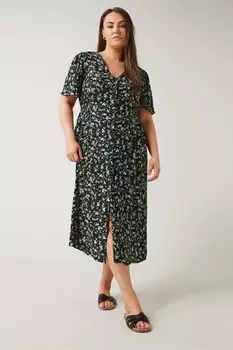 Платье с оранжевыми пуговицами и рукавами ангелочками Evans, розовый