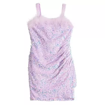 Платье с отделкой из искусственного меха и пайетками для девочек 7–16 лет с маками и розами Poppies & Roses, фиолетовый