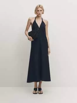 Платье с открытой спиной и бретелями Massimo Dutti, синий