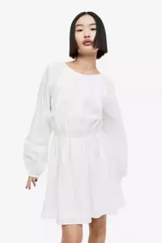 Платье с открытой спиной и объемными рукавами H&M, бежевый