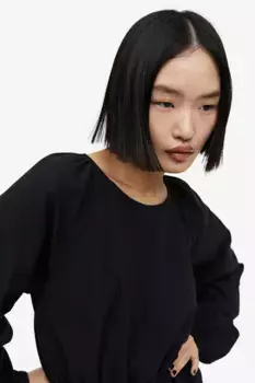 Платье с открытой спиной и объемными рукавами H&M, черный