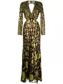 Платье с открытой спиной и вышивкой Elie Saab, зеленый