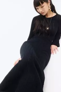 Платье с открытой спиной из ажурной вязки H&M, черный