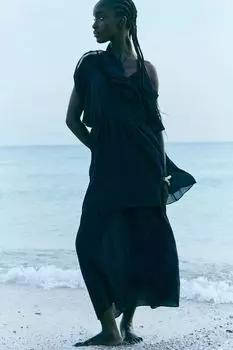 Платье с открытыми плечами H&M, синий