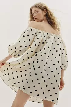 Платье с открытыми плечами H&M, бежевый