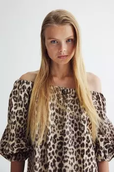 Платье с открытыми плечами H&M, бежевый