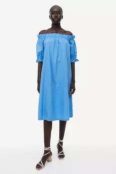 Платье с открытыми плечами H&M, синий