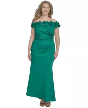 Платье с открытыми плечами и 3D цветами больших размеров Eliza J, зеленый