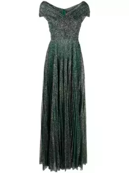 Платье с открытыми плечами и бисером Talbot Runhof, зеленый