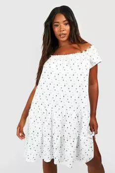 Платье с открытыми плечами и цветочной текстурой Boohoo, синий