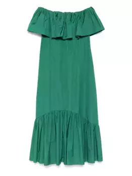 Платье с открытыми плечами и оборками MAX MARA, зеленый