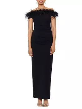 Платье с открытыми плечами и перьями Scuba Xscape, черный