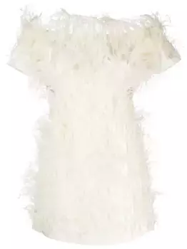 Платье с открытыми плечами и перьями Cult Gaia, нейтральный