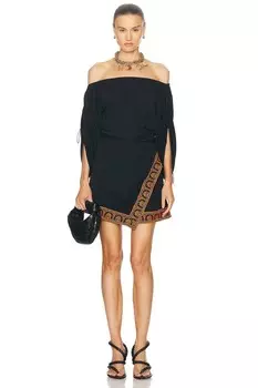 Платье с открытыми плечами и плиссированными рукавами Rabanne, черный