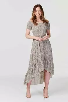 Платье с открытыми плечами и принтом Ditsy Izabel London, коричневый