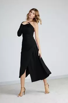 Платье с открытыми плечами и разрезом по бокам Alina Cernatescu, черный