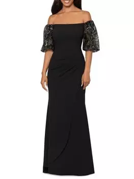 Платье с открытыми плечами и рукавами из бисера Xscape, черный