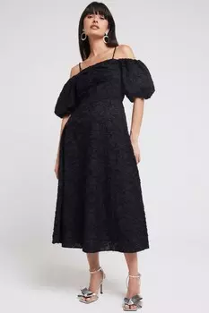 Платье с открытыми плечами и рукавами фонариками River Island, черный