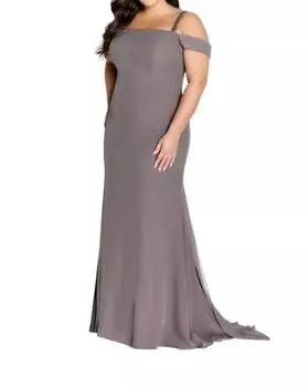 Платье с открытыми плечами и шлейфом Ватто из норки Cameron Blake, цвет mink