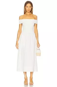 Платье с открытыми плечами из комбинированных материалов Astr The Label, white