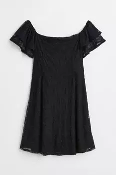 Платье с открытыми плечами из кружева H&M, черный
